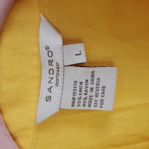 Sandro yellow linen rayon summer collared tank button front airy blouse women L - Picture 4 of 7